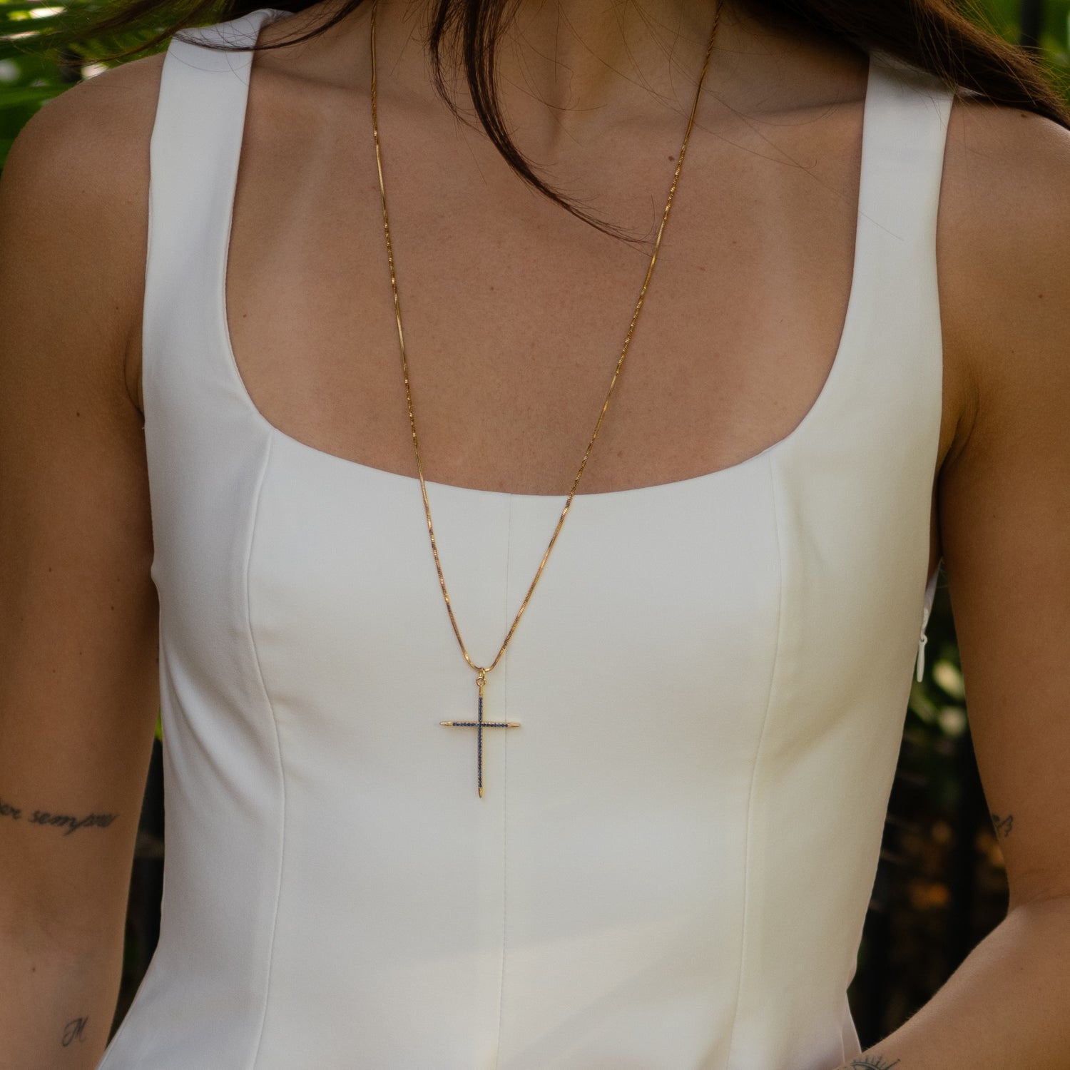 Divine Sapphire Cross Gold Pendant Necklace - Gold