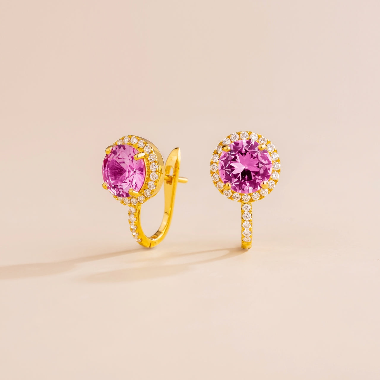 Djerv Gold Earrings In Pink Sapphire & Diamond