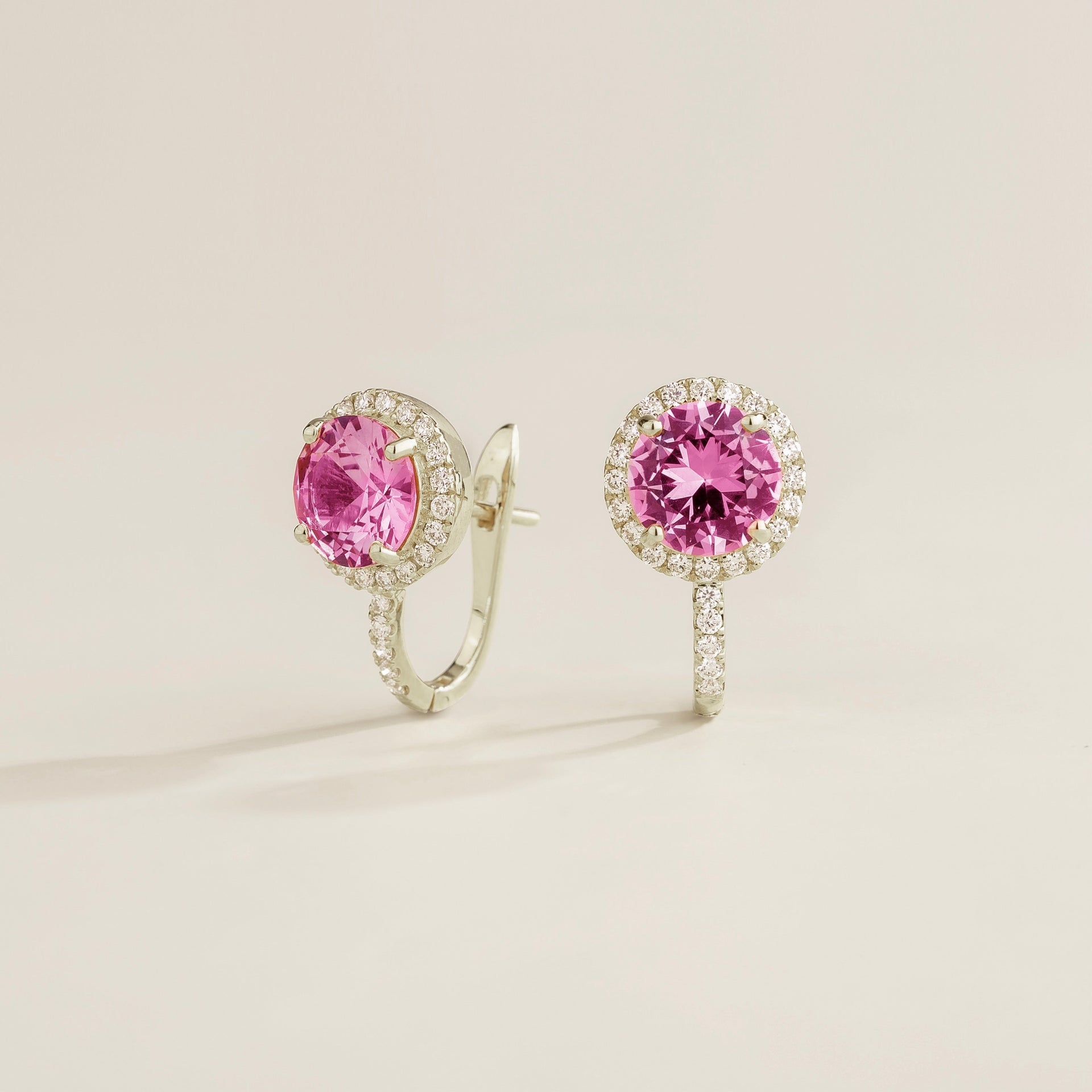Djerv White Gold Earrings In Pink Sapphire & Diamond