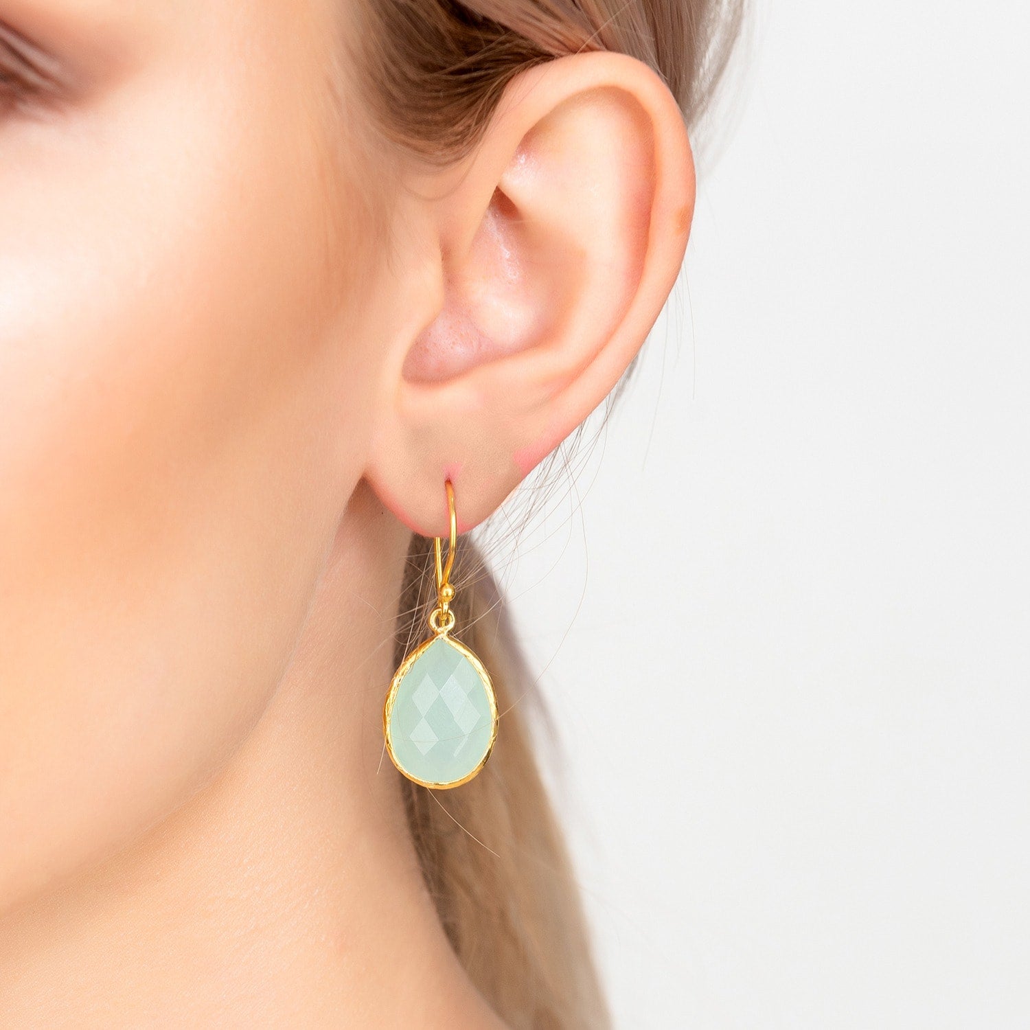 Petite Drop Earrings Aqua Chalcedony Gold