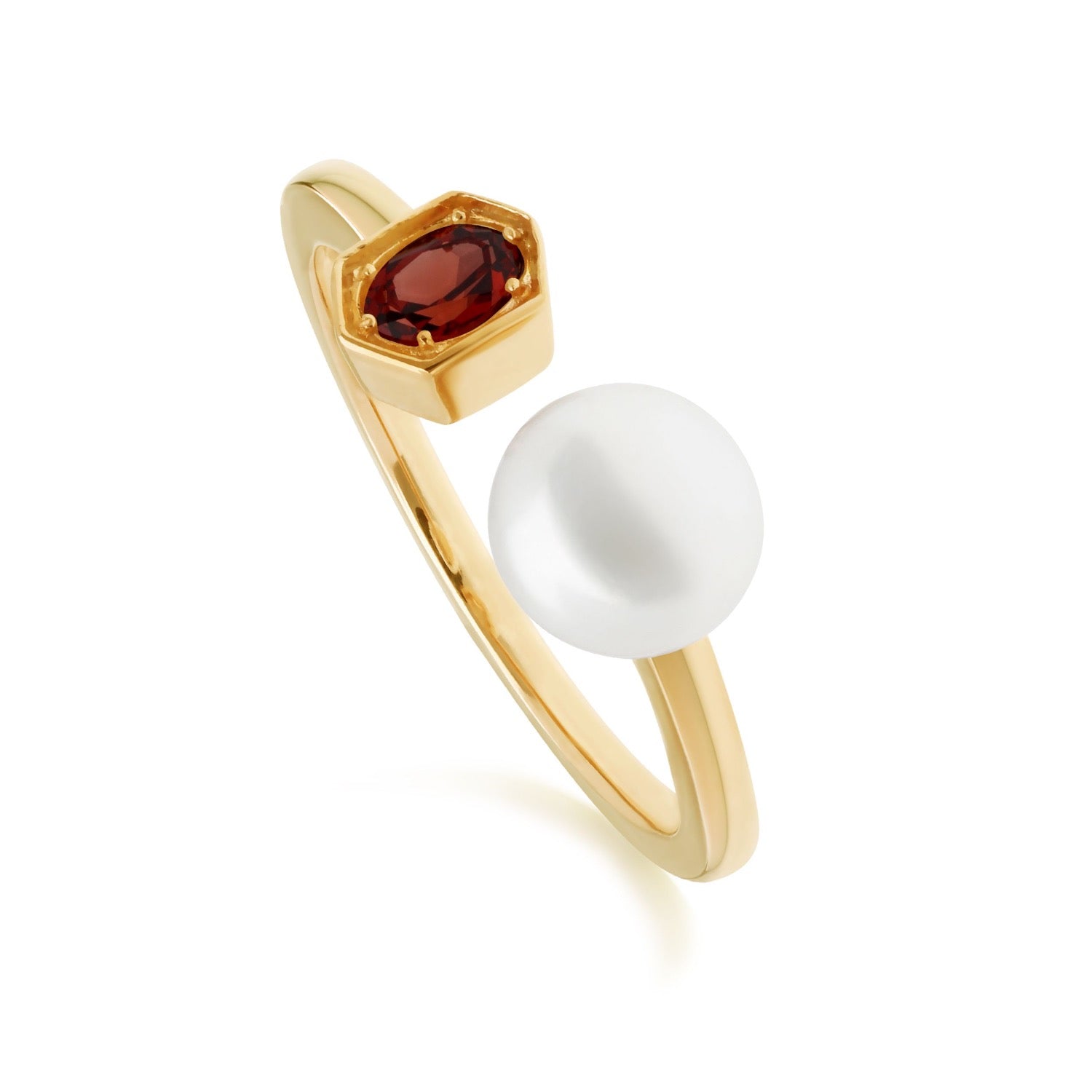 Modern Pearl Garnet Open Ring In Gold Plated Silver