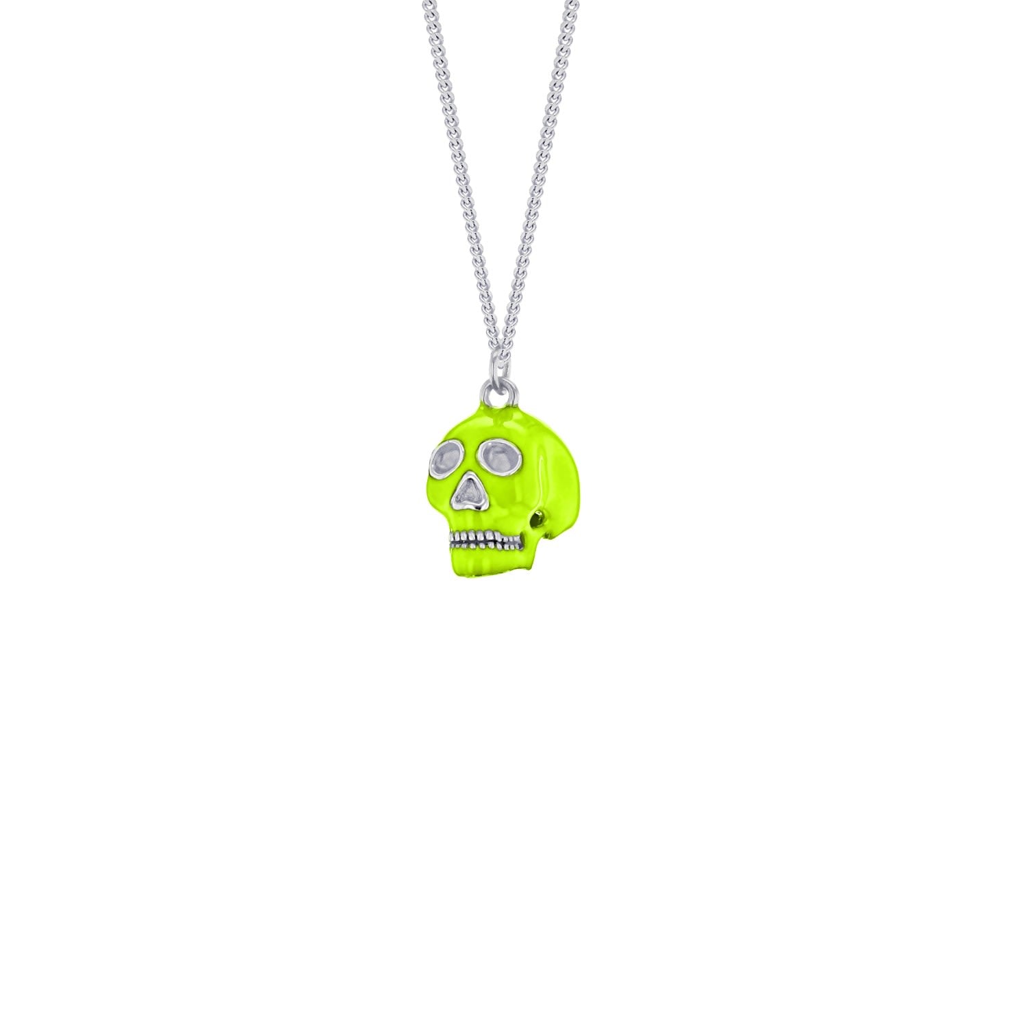 Neon Lime Green & Sterling Silver Mini Skull On Silver Chain