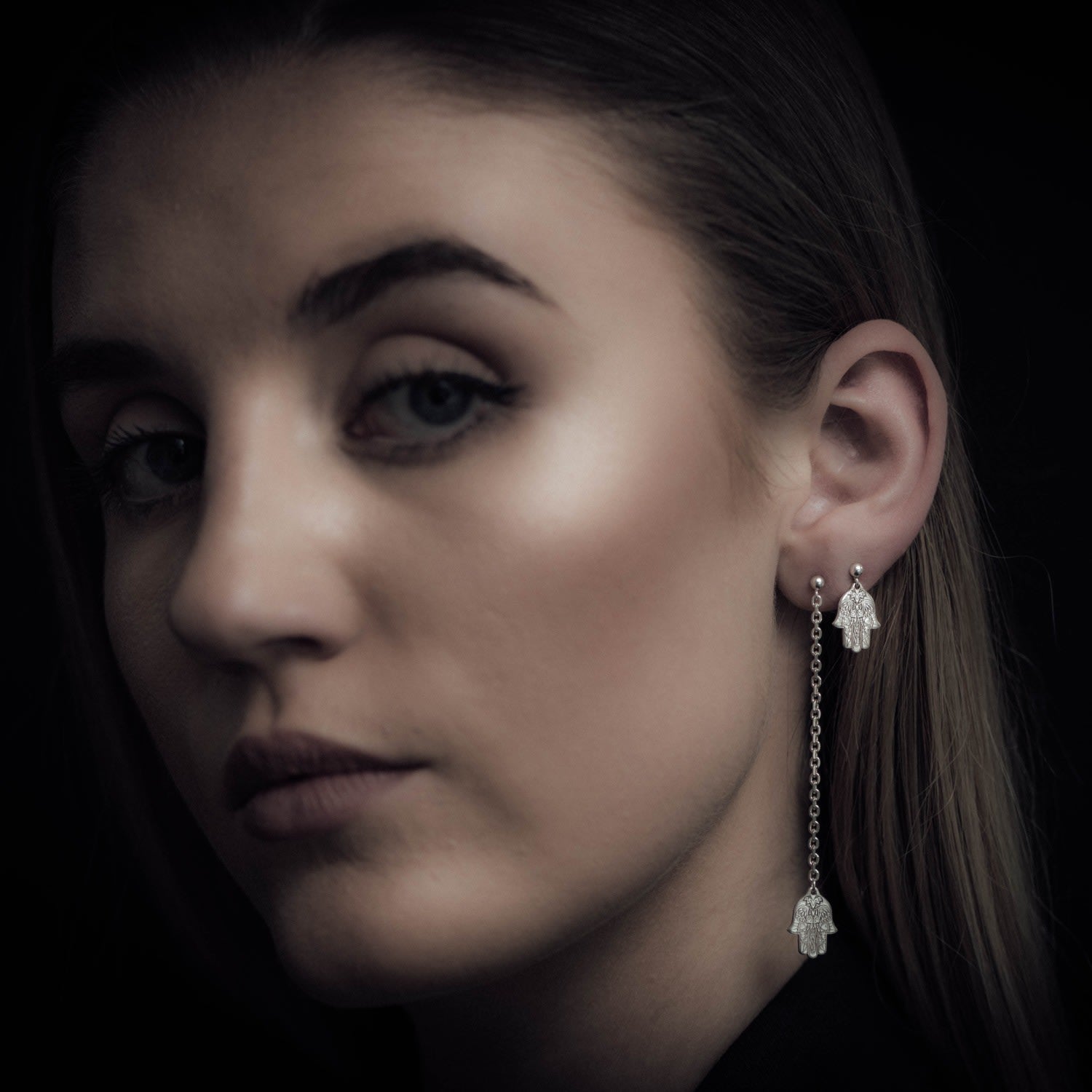 Gold Hamsa Hand Single Short Drop Earring