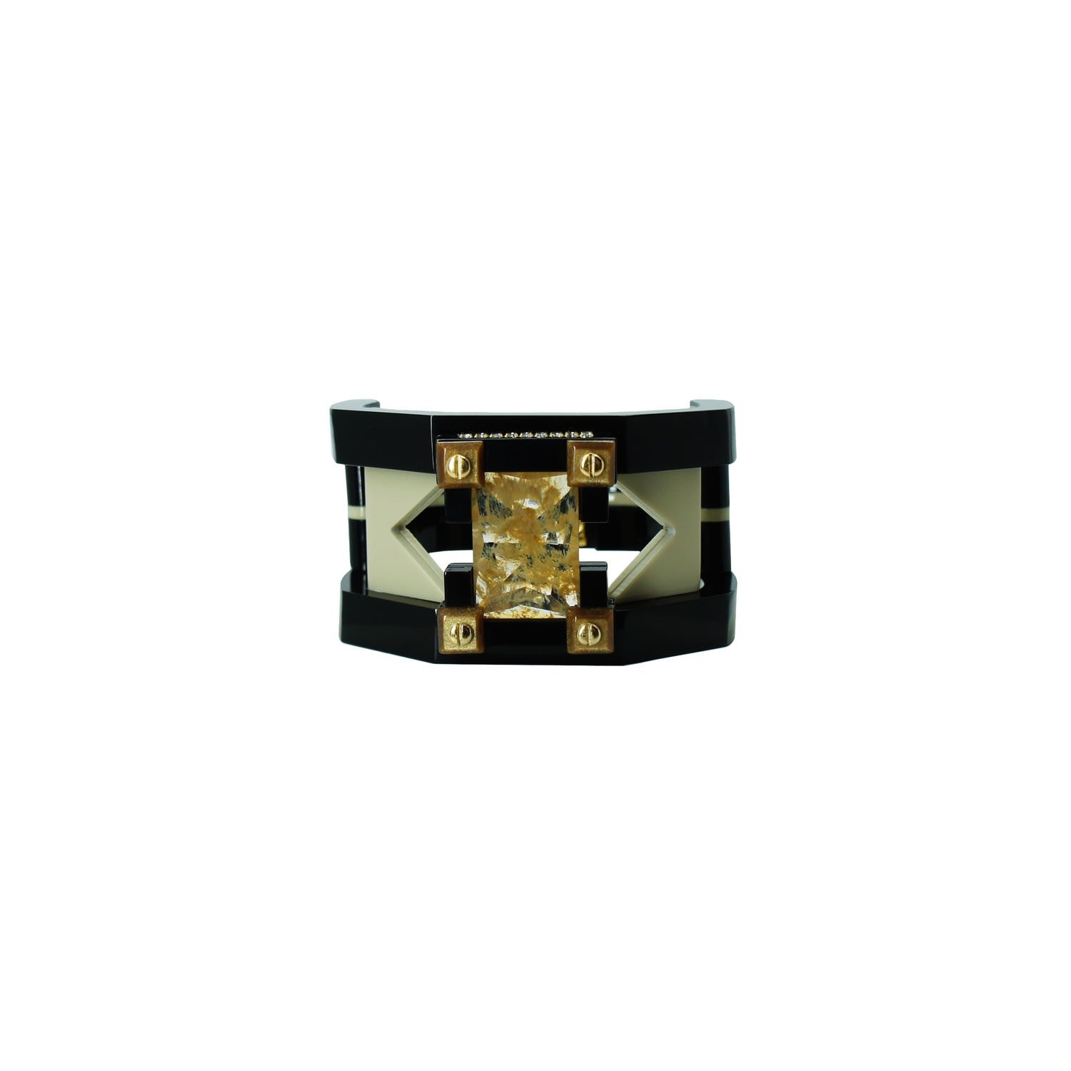 Handmade Acrylic Bracelet Deco Rectangular Shaped Stone Kahki