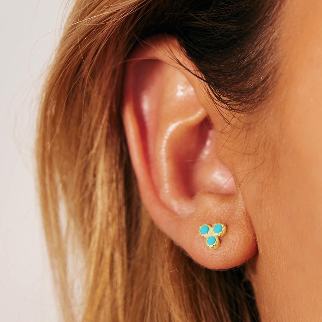 Threeni Gold Vermeil Stud Earrings - Turquoise