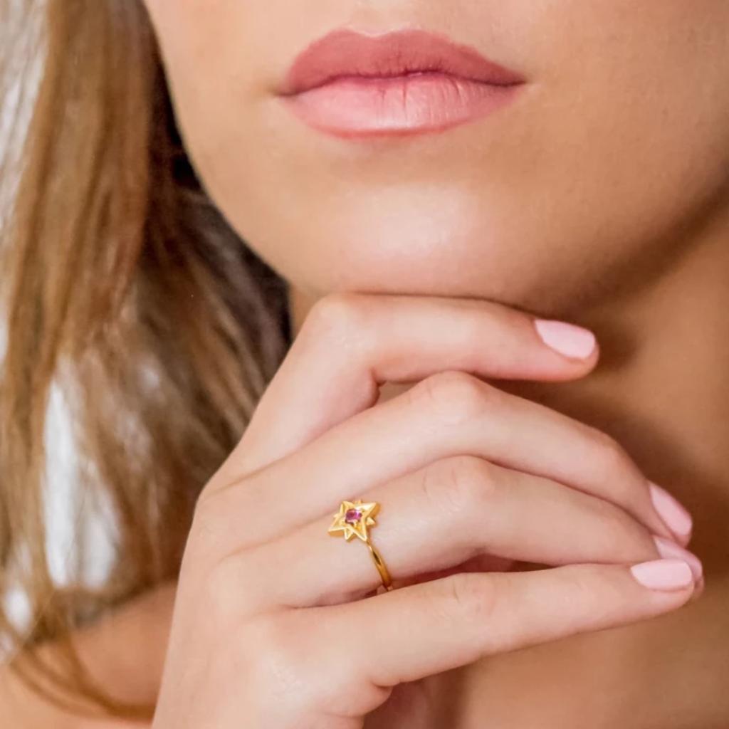 Guiding North Star Gold Vermeil Ring - Rhodolite Garnet