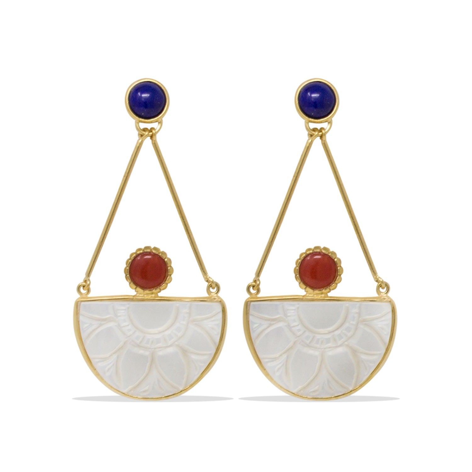 Opera Carnelian, Lapis & Mother Of Pearl Earrings