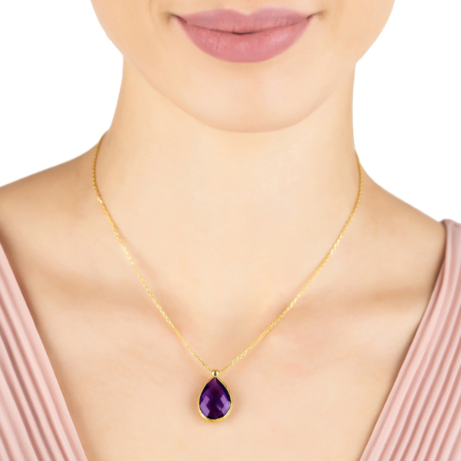 Petite Drop Necklace Gold Amethyst Hydro