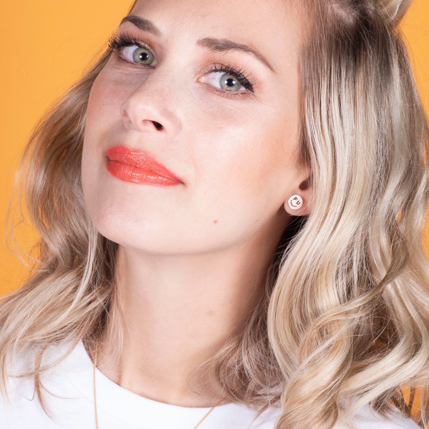 F U Happy Face Earrings Gold