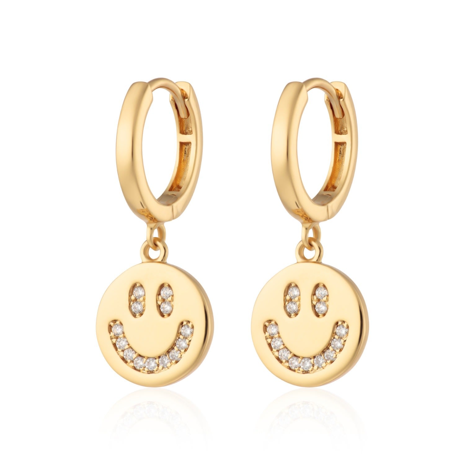 Gold Smiley Face Charm Hoop Earrings