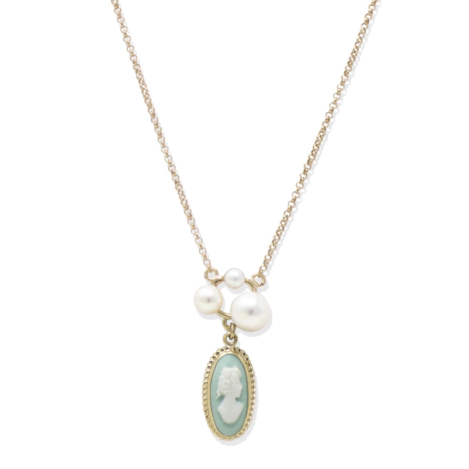 Lilith Gold-Plated Green Cameo And Pearl Necklace
