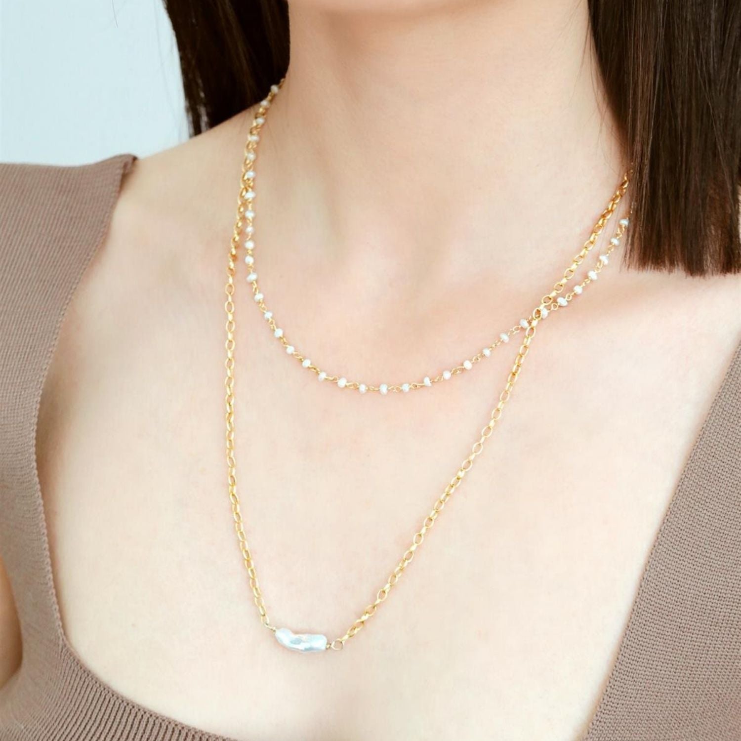 Doby Double Chain Pearl Necklace