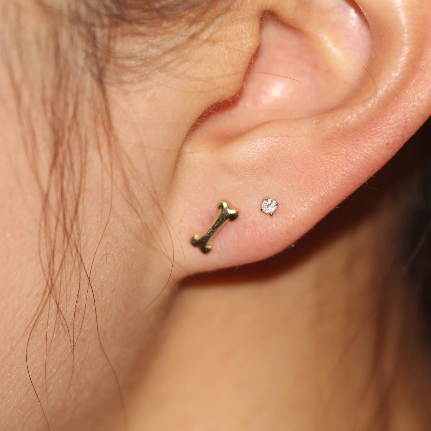 Dog Bone Sterling Silver Gold Vermeil Earrings