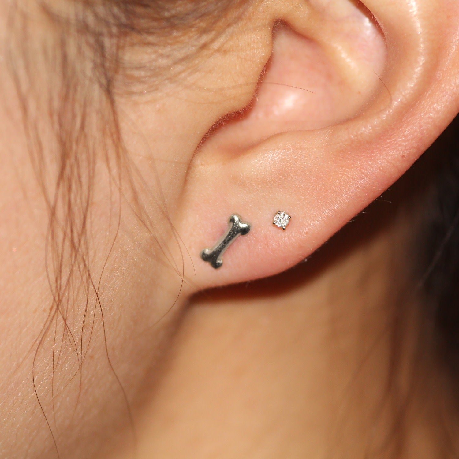 Dog Bone Sterling Silver Stud Earrings