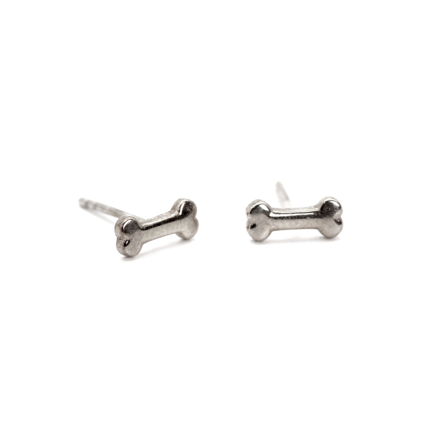 Dog Bone Sterling Silver Stud Earrings