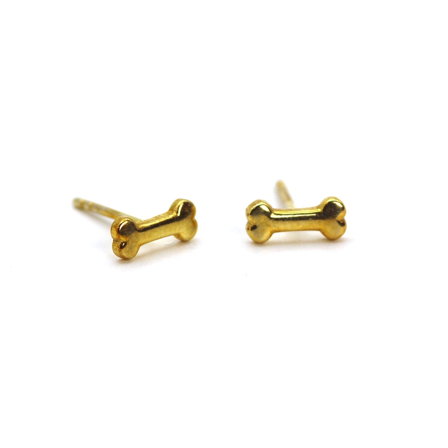 Dog Bone Yellow Solid Gold Stud Earrings