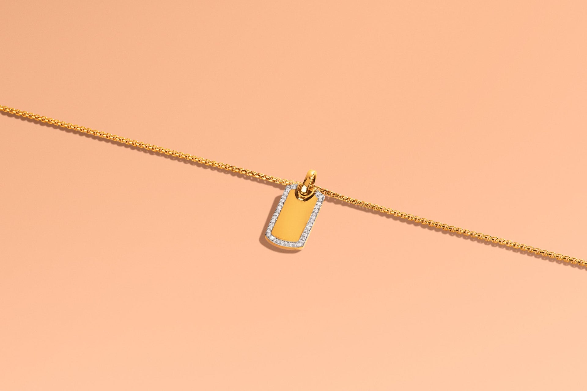 Dog Tag Stirrup Necklace In Solid Gold By Vincent Peach