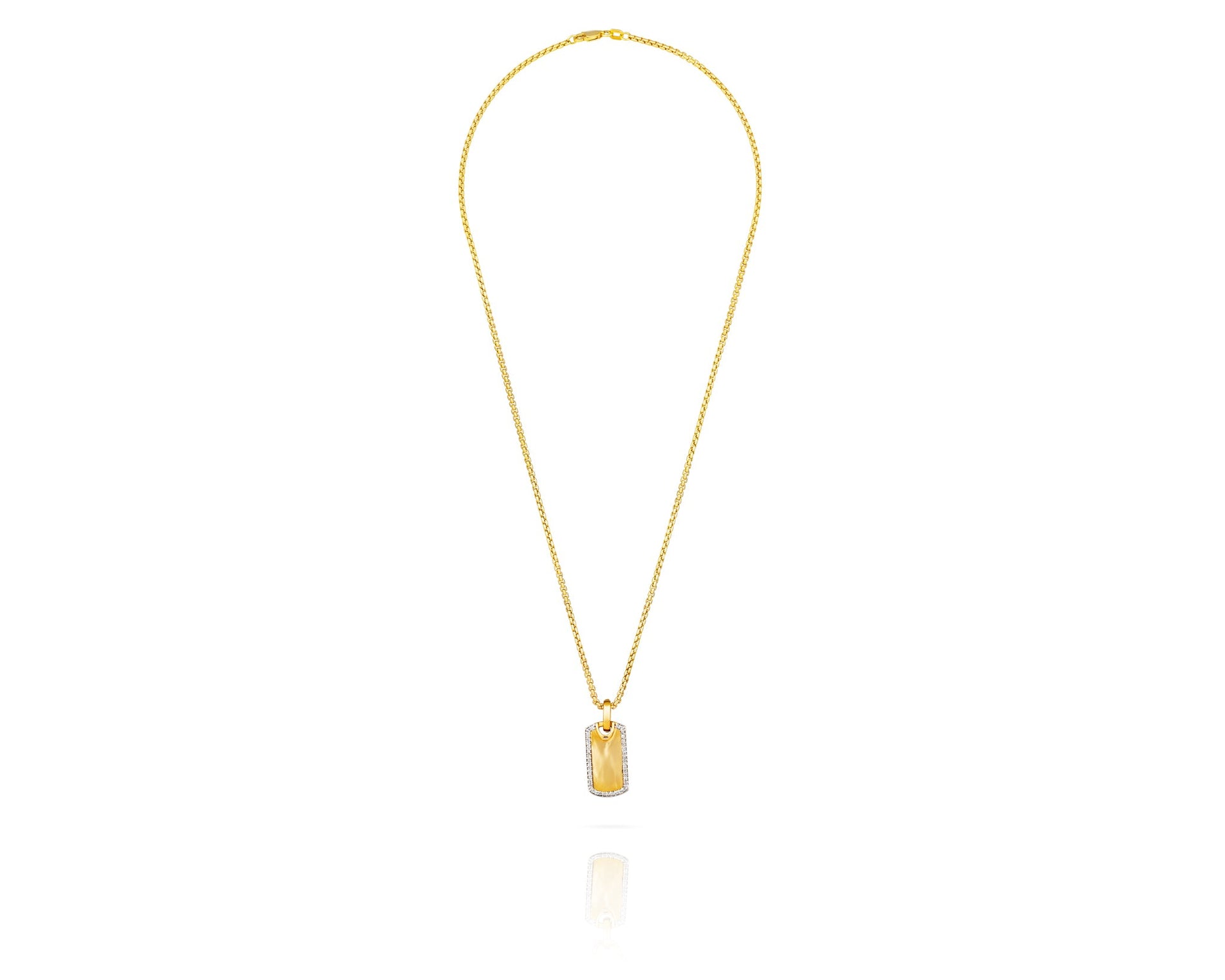 Dog Tag Stirrup Necklace In Solid Gold By Vincent Peach