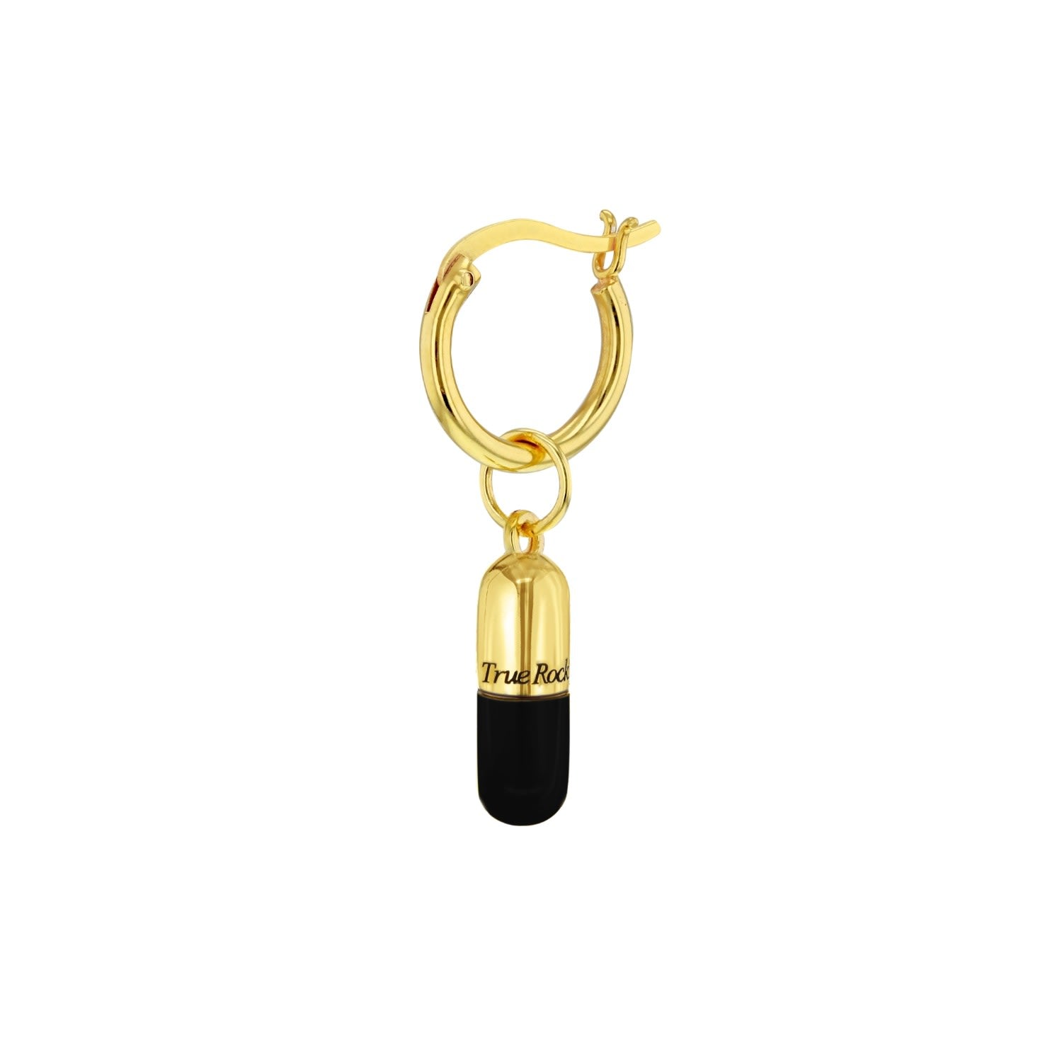 Black Enamel & 18Kt Gold Plated Mini Pill Charm On Gold Hoop
