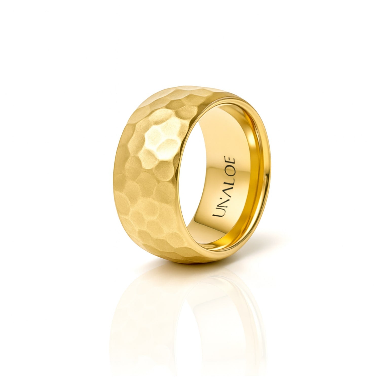 Classic Women's Domed Silver Band With Hammered Texture- Gold Plated