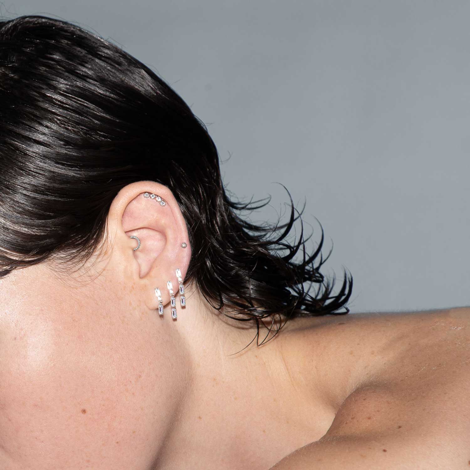 Double Baguette Gold Pave Earring