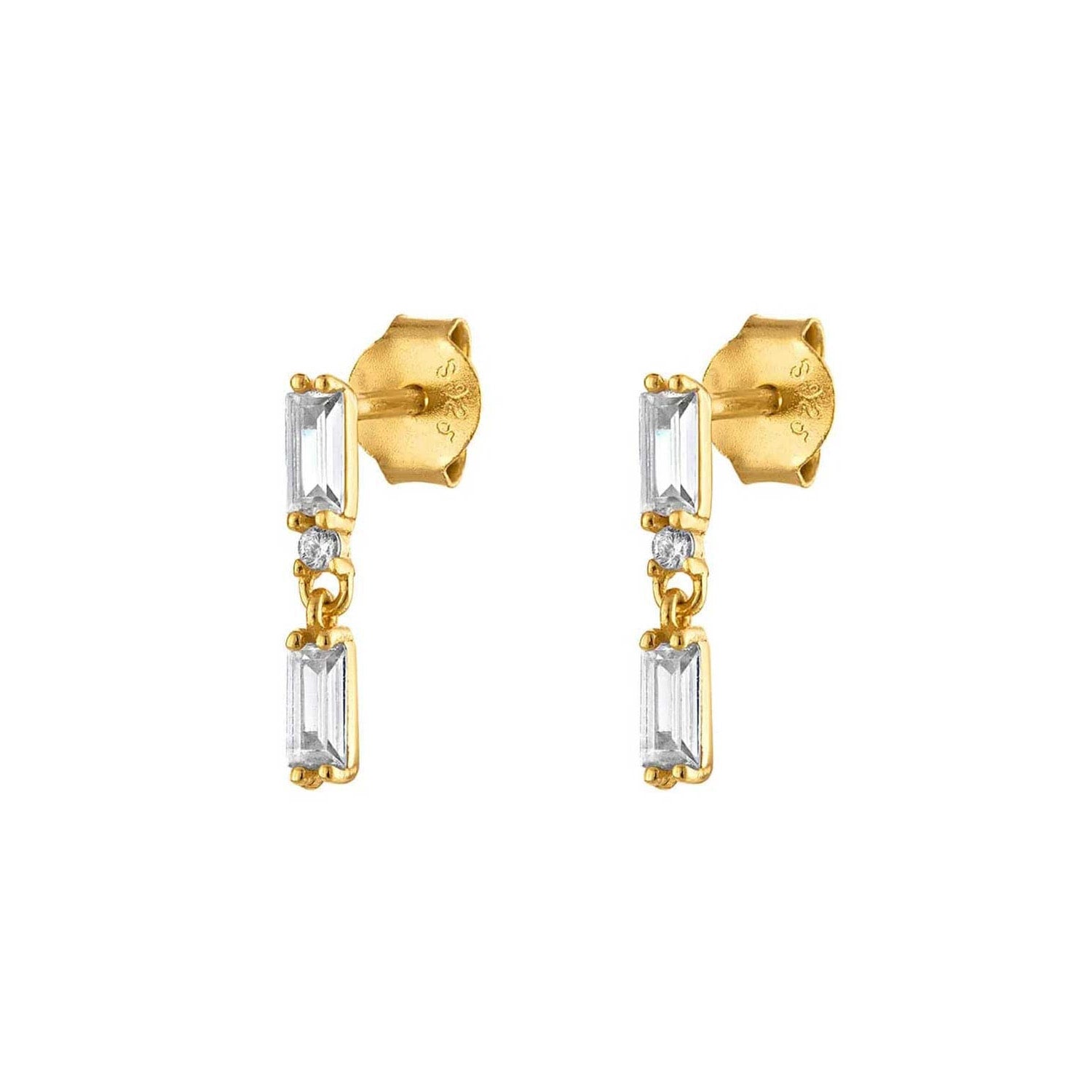 Double Baguette Gold Pave Earring