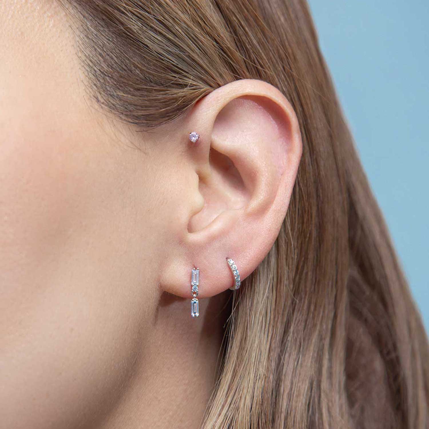 Double Baguette Silver Pave Earring