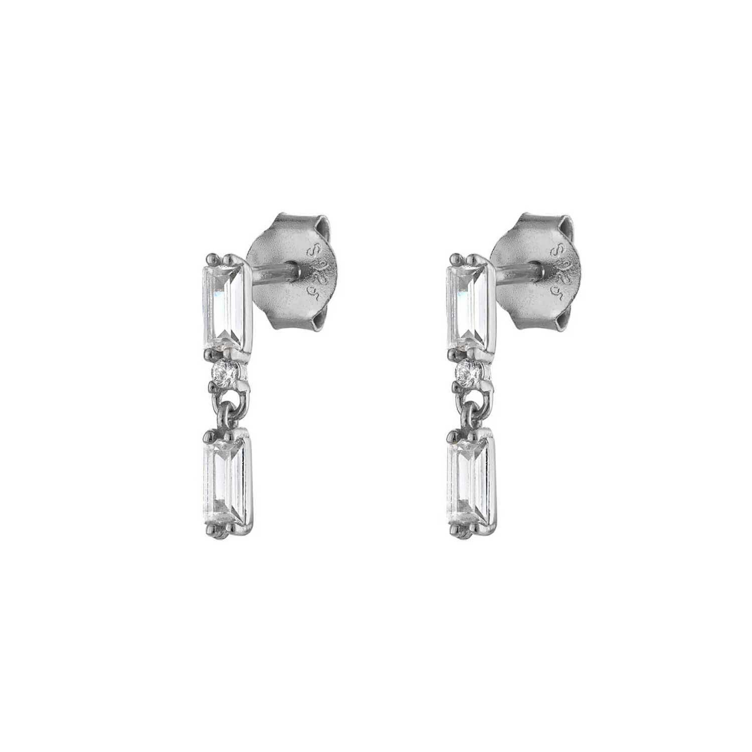 Double Baguette Silver Pave Earring