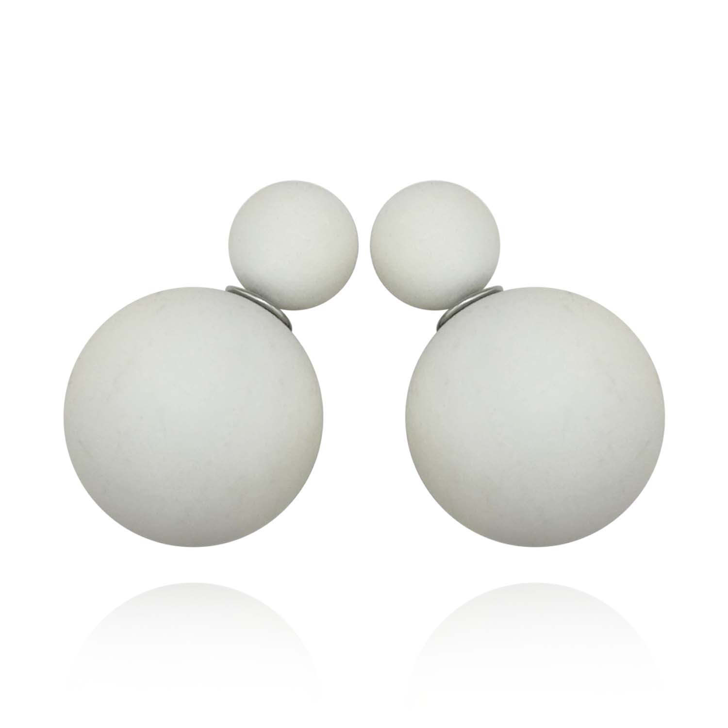 Double Ball White Earrings