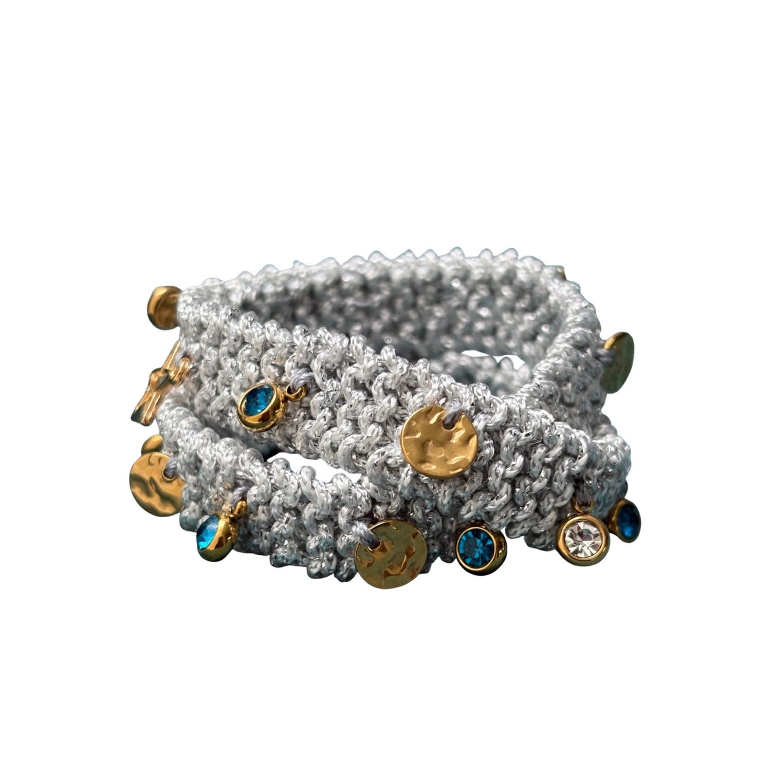 Double Bracelet | Silver | Handknitted | With Charms