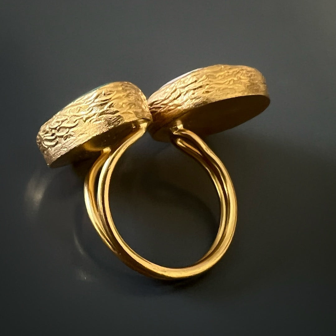 Double Gemstone Pearl & Jade Gaia Ring - Green