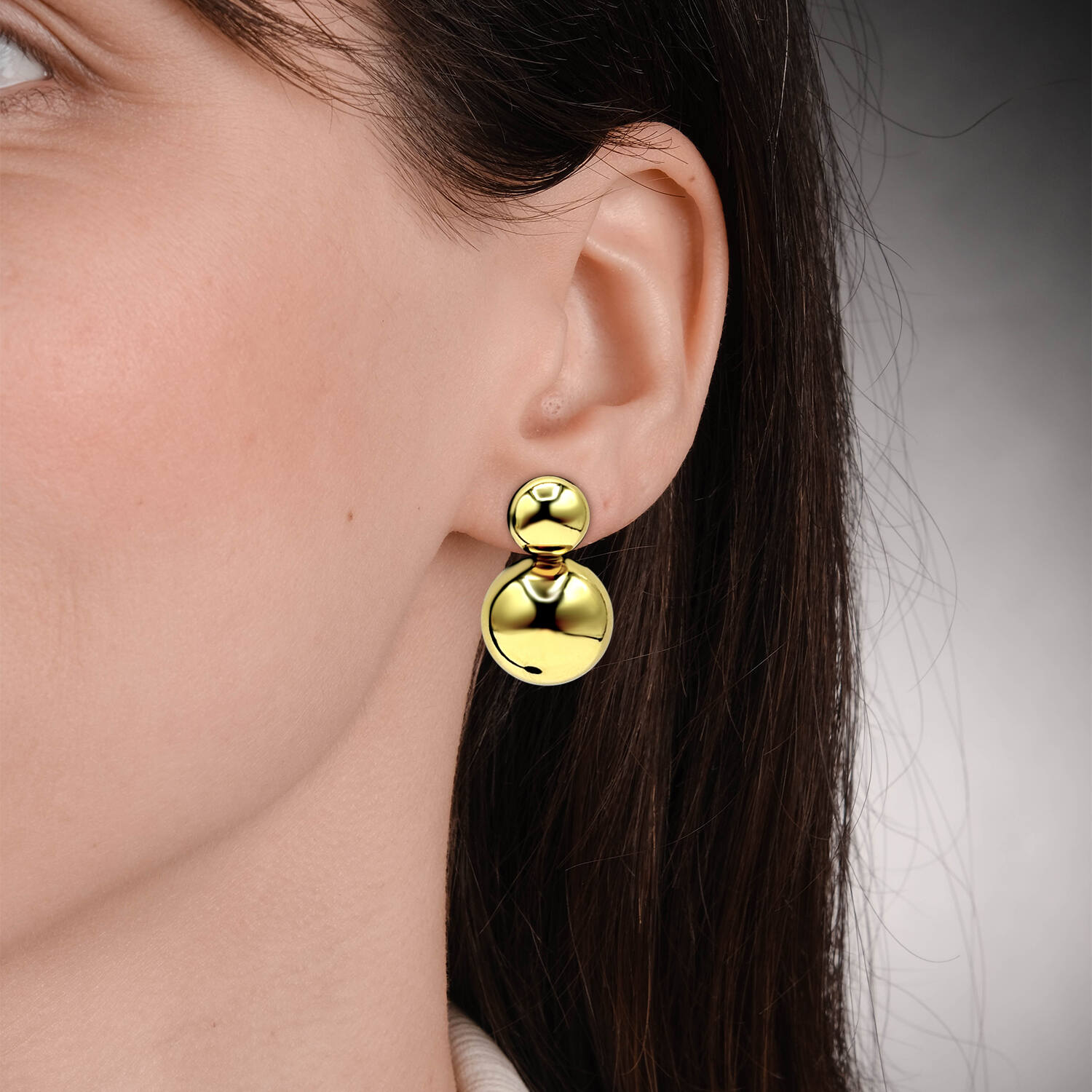 Double Gold Ball Drop Earrings