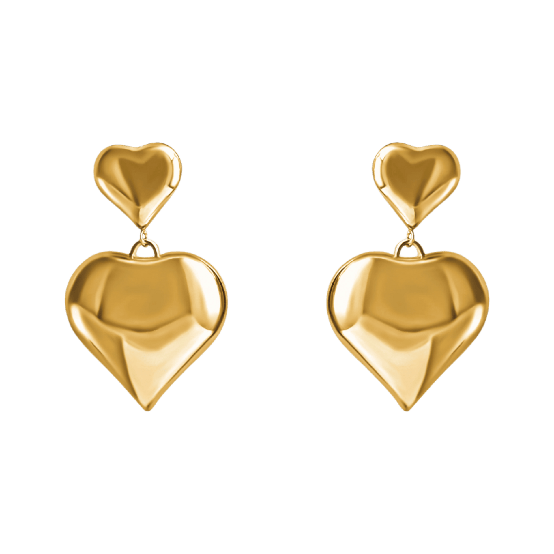 Double Gold Puffed Heart Post Earrings