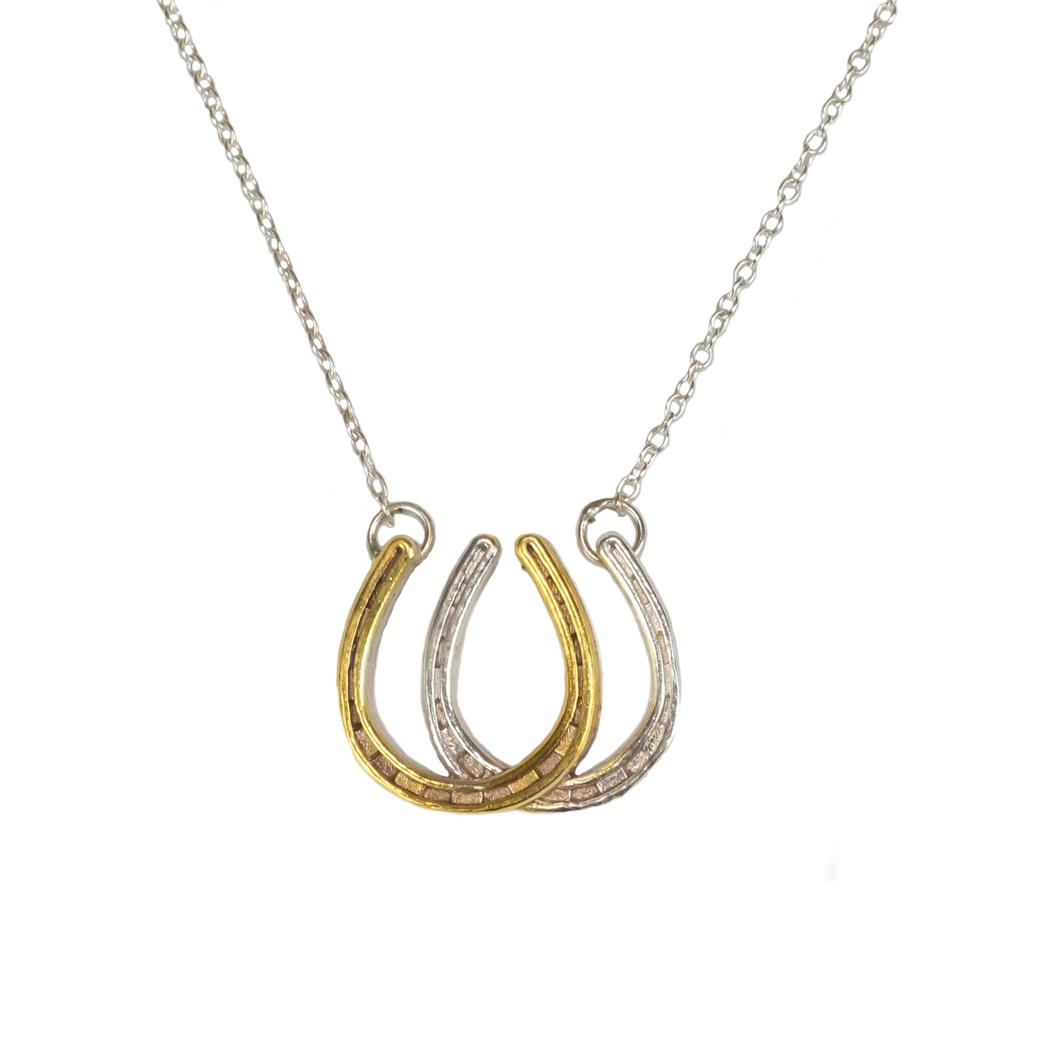 Double Horseshoe Pendant Eighteen Carat Gold On Solid Sterling Silver