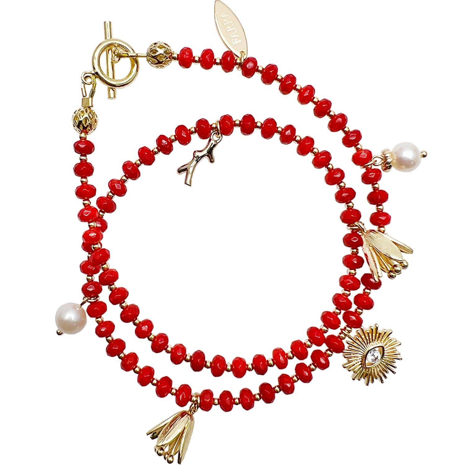 Double Layer Coral With Evil Eye Charm Multi-Way Bracelet
