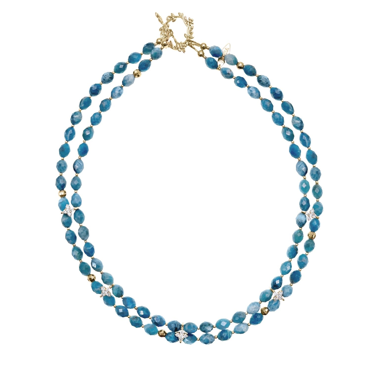Double Layers Apatite With Zircon Stone Collar Necklace