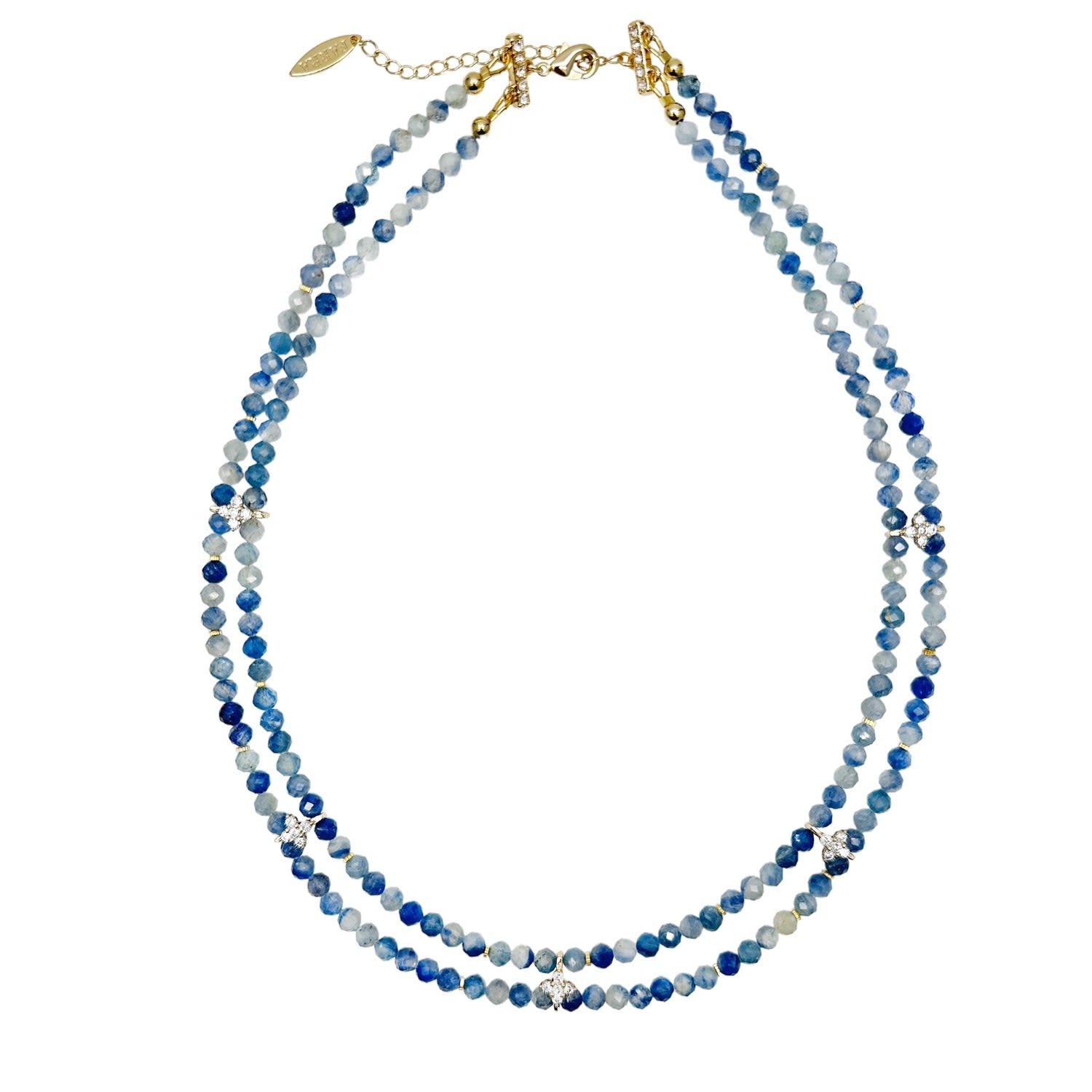 Double Layers Faceted Blue Kyanite With Zircon Stone Collar Necklace