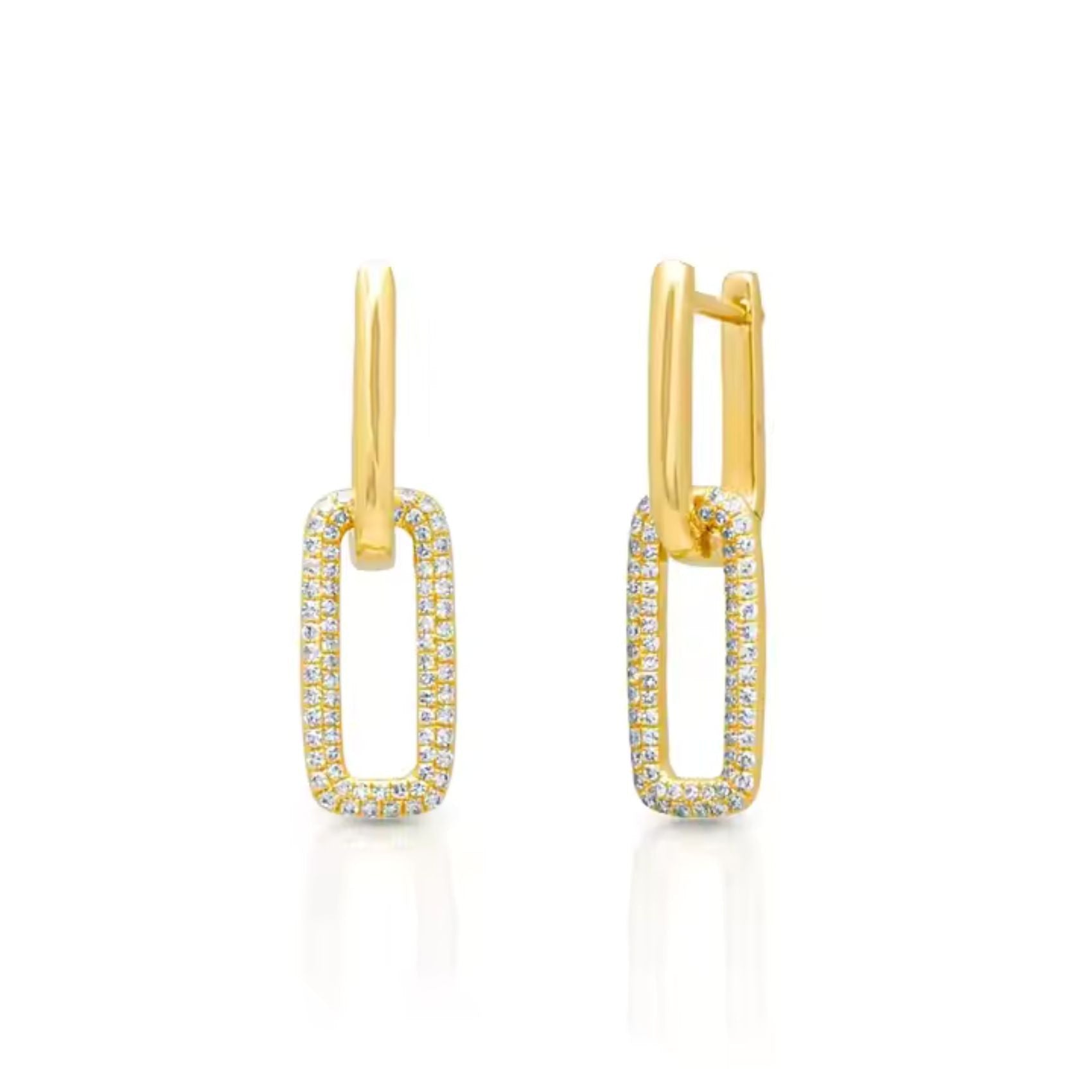 Pave Double Link Chain Gold Dangle Earrings