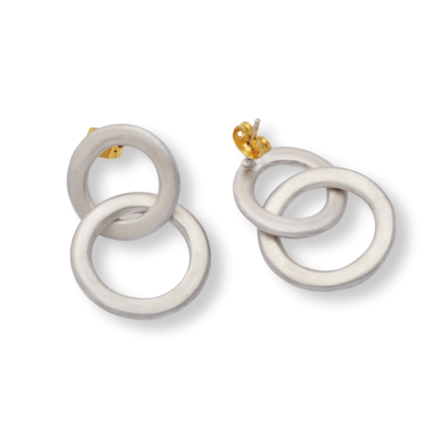 Double Lock Circle Silver Drop Earrings