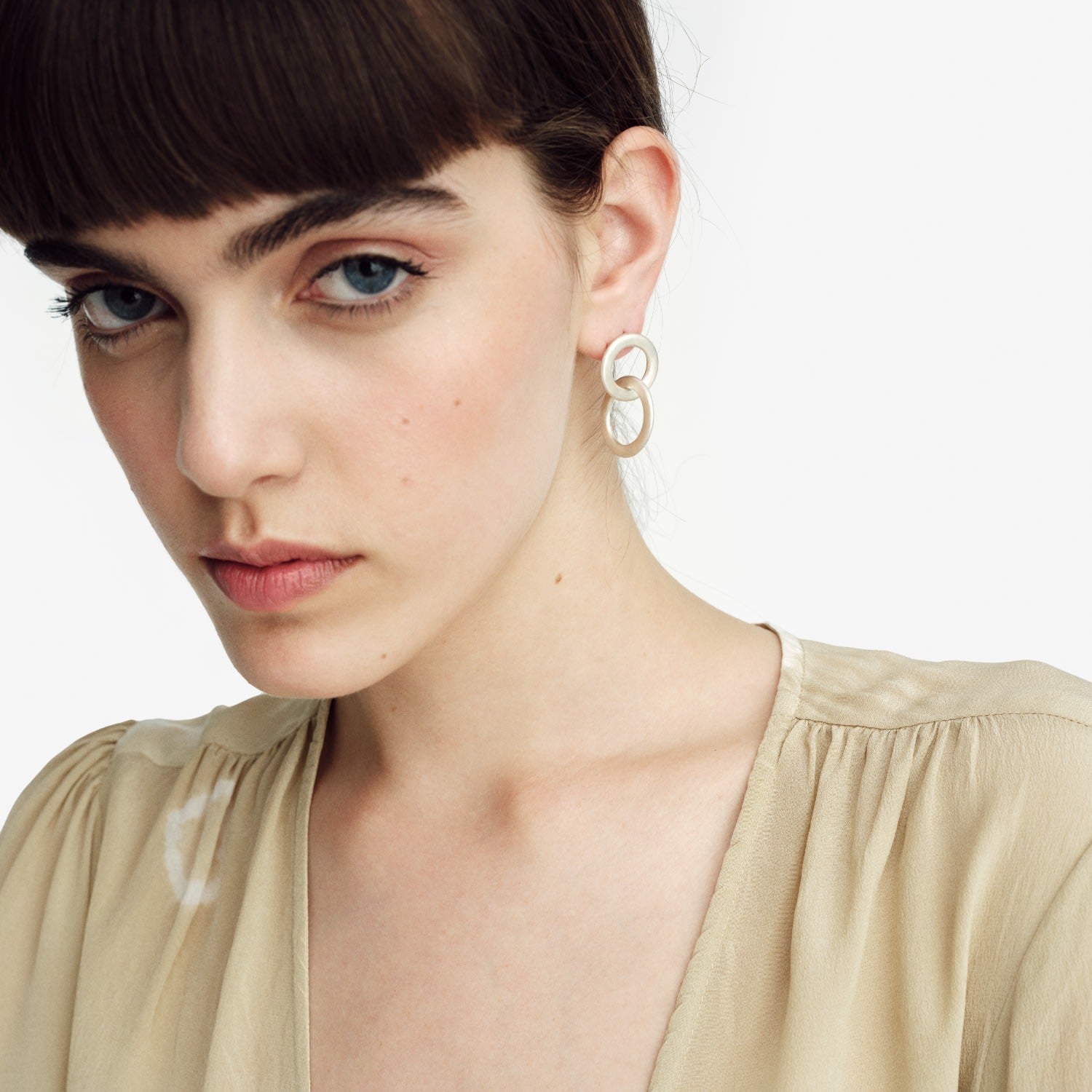 Double Lock Circle Silver Drop Earrings