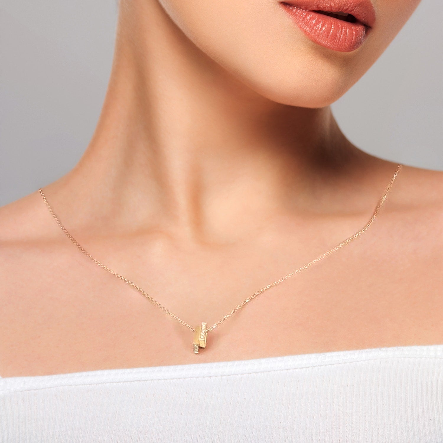 Double Mini Triangle Necklace - Rose Gold