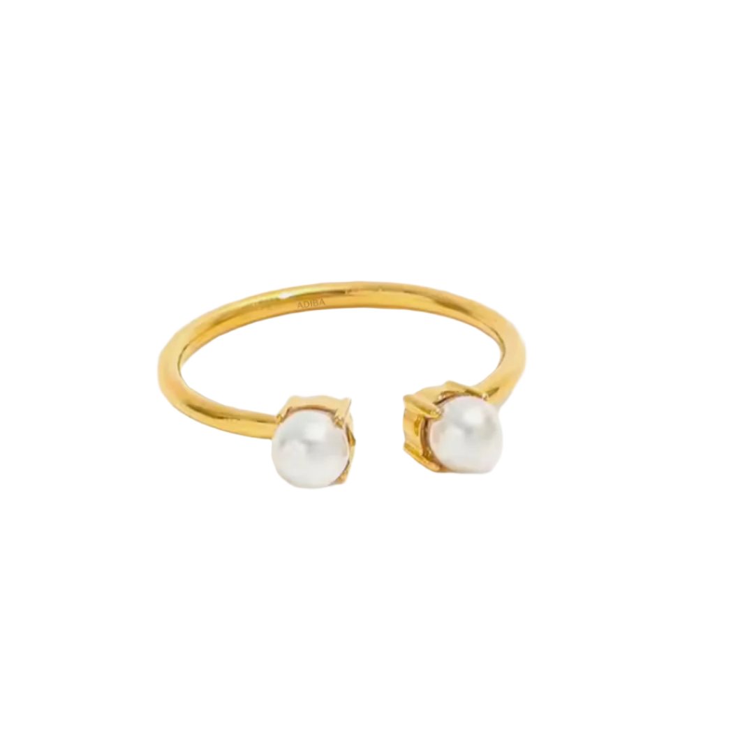 Double Pearl Gold Plated Stainless Steel Ring