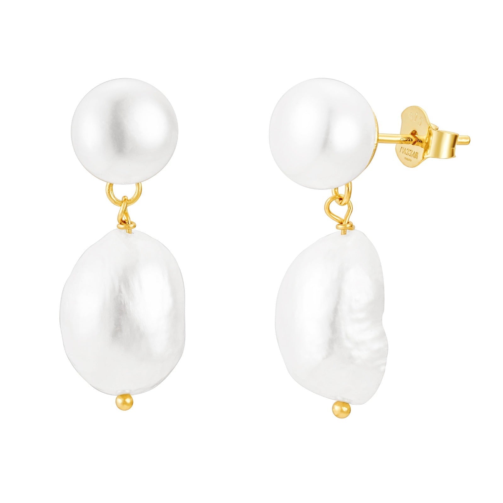 Double Pearl Dangle Stud Earrings