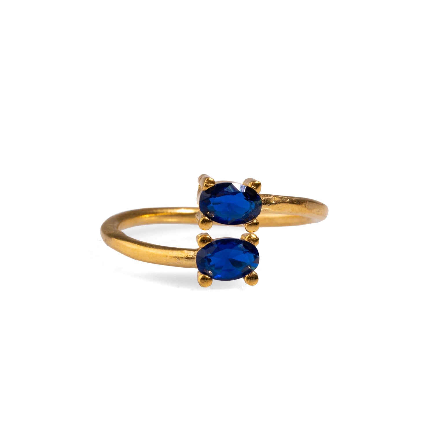 Double Sapphire Stone & Gold Dainty Adjustable Ring - Blue