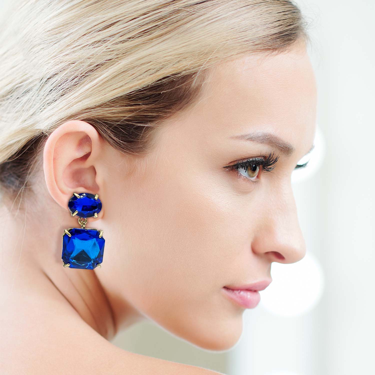 Double Sapphire Stone Gold Plated Drop Earrings