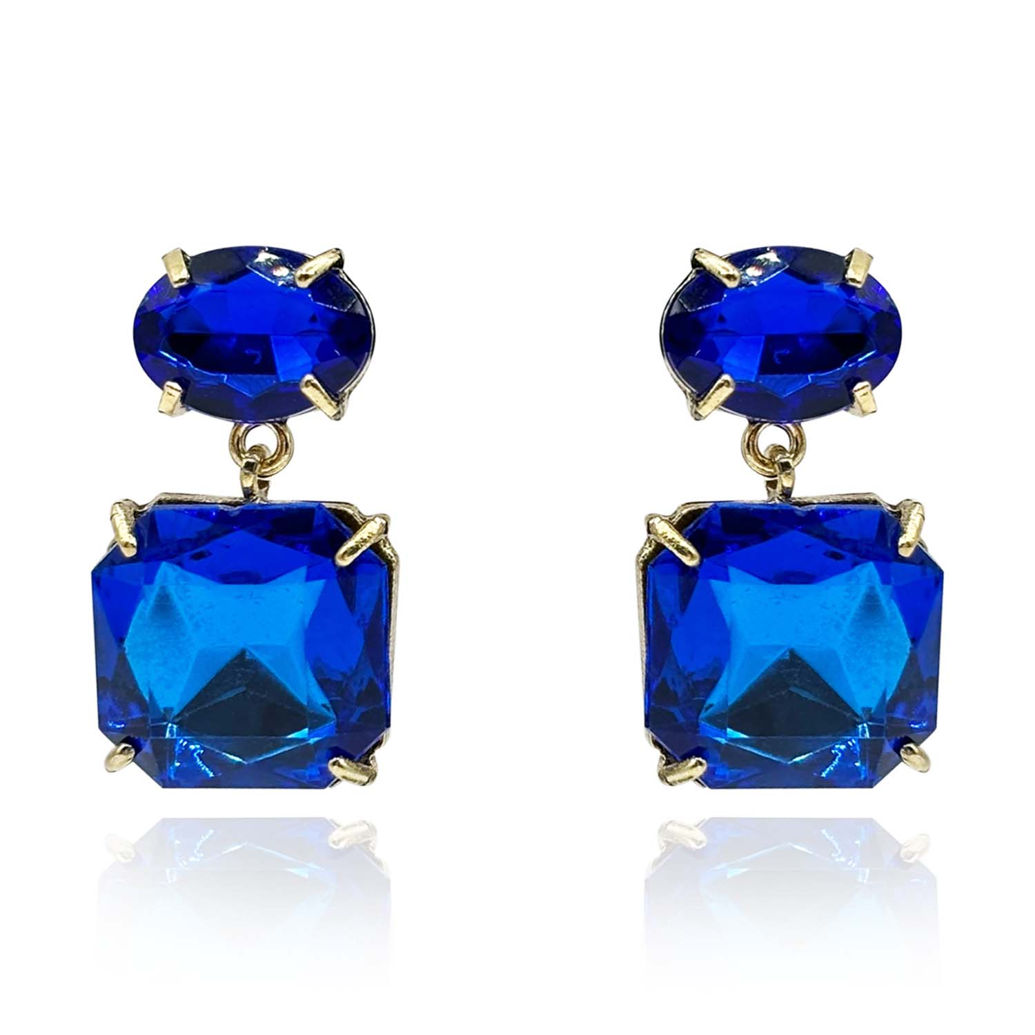 Double Sapphire Stone Gold Plated Drop Earrings