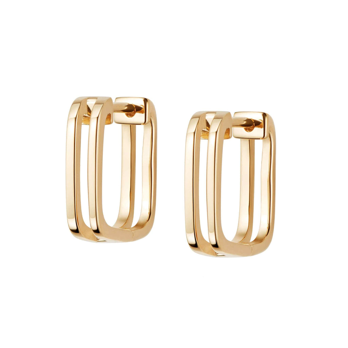 Double Square Huggie Hoop Earrings 18ct Gold Plate