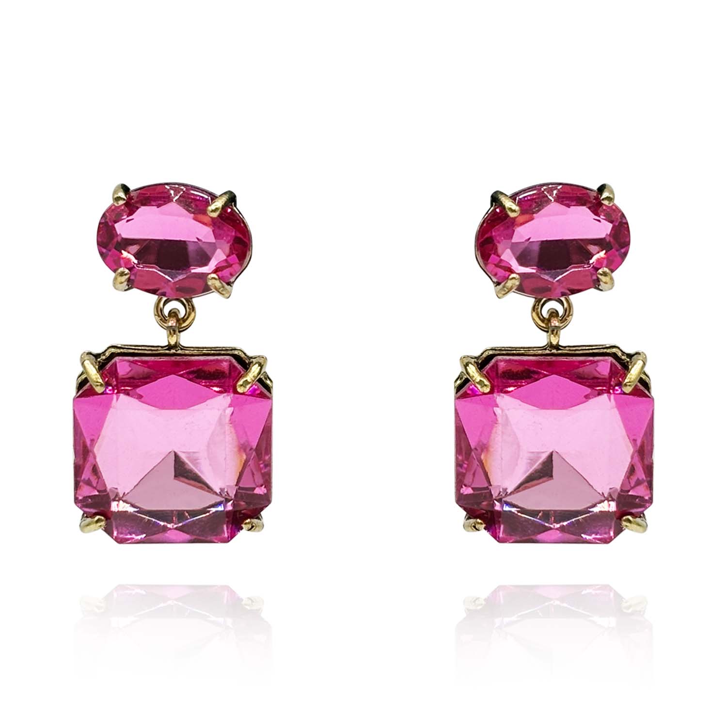 Double Stone Pink Drop Gold Plated Earrings