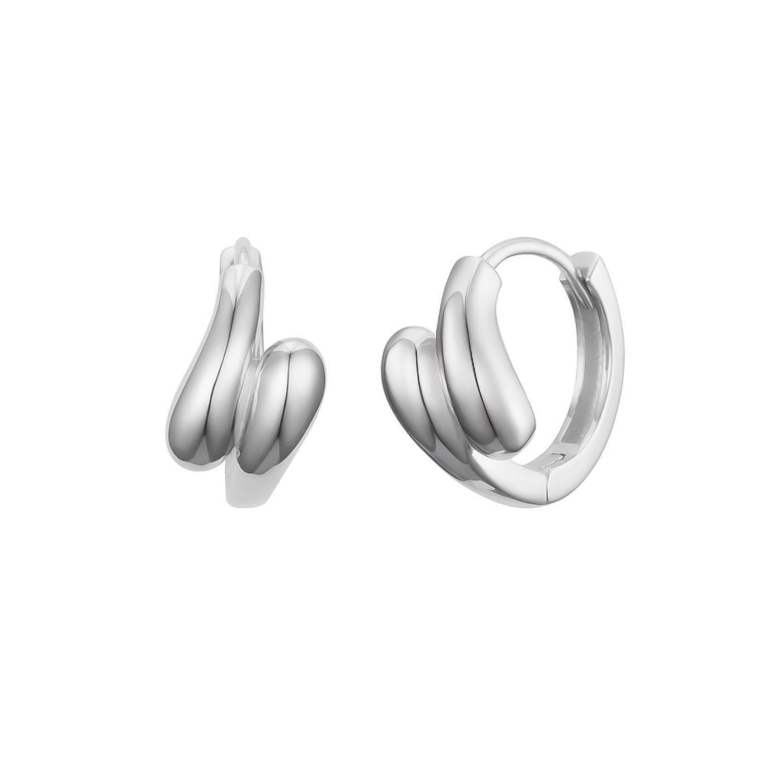 Double Teardrop Dome Huggie Hoop Earrings