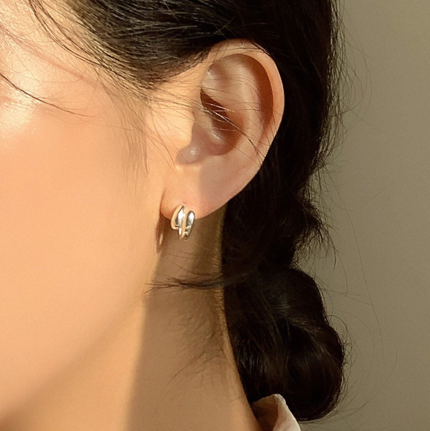 Double Teardrop Dome Huggie Hoop Earrings